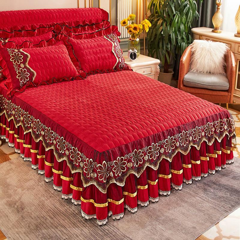 Европейские роскошные покрывала Queen King Size, бархатный комплект постельного белья принцессы с кристаллами и королевой, кружевная юбка для кровати, утолщенное теплое покрывало