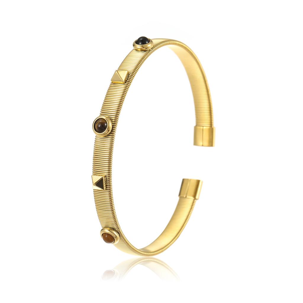GEMCHIC Women's Vintage French Palace Style Gold Plated Stainless Steel Adjustable Open Cuff Bracelet with Colorful Zircon Stones