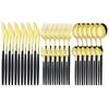 36Pcs Black Gold Cutlery Set Mirror Silverware Stainless Steel Dinnerware Dessert Knife Cake Fork Spoon Tableware Flatware Kitchen Wedding Accessories
