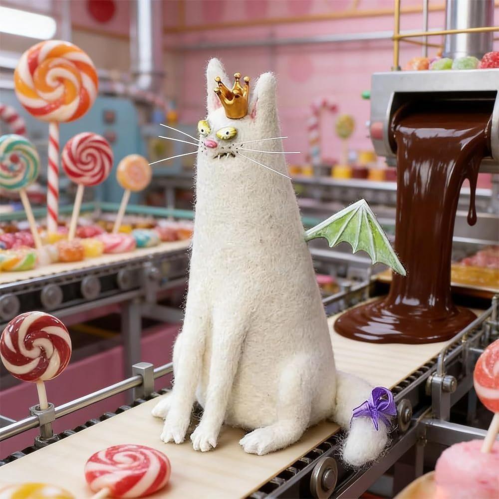 Мультяшные животные из шерстяного войлока, фамильяры, причудливые компаньоны ручной работы, мини-декор с животными с широко раскрытыми глазами, странные и милые валяные компаньоны