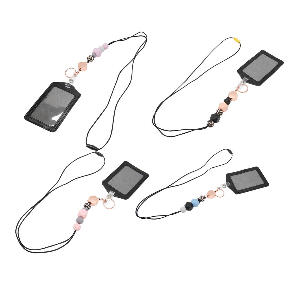 Силиконовый выдвижной шнурок с бусинами и прозрачным держателем удостоверения личности, многоцелевой держатель бейджа для студентов