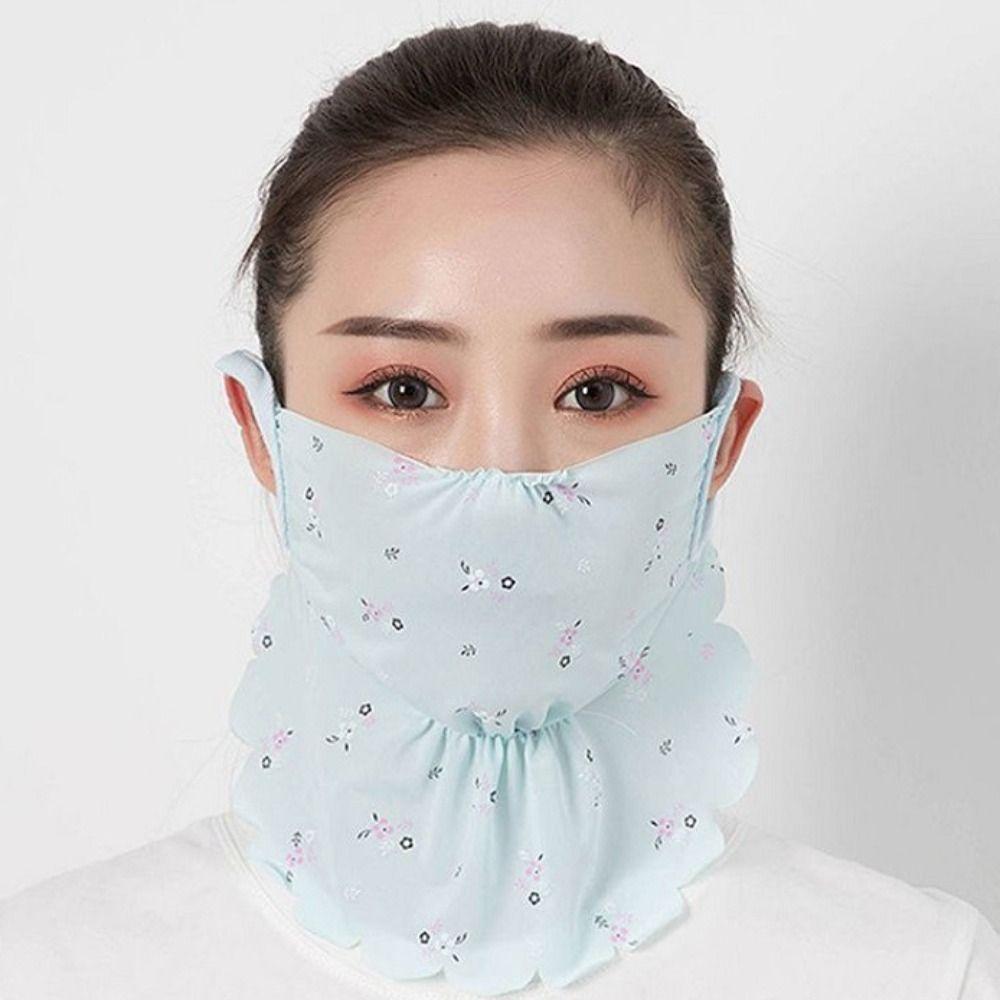 Sunscreen Veil Face Cover Flower Pattern Face Gini Mask Thin Ice Silk Mask  Outdoor