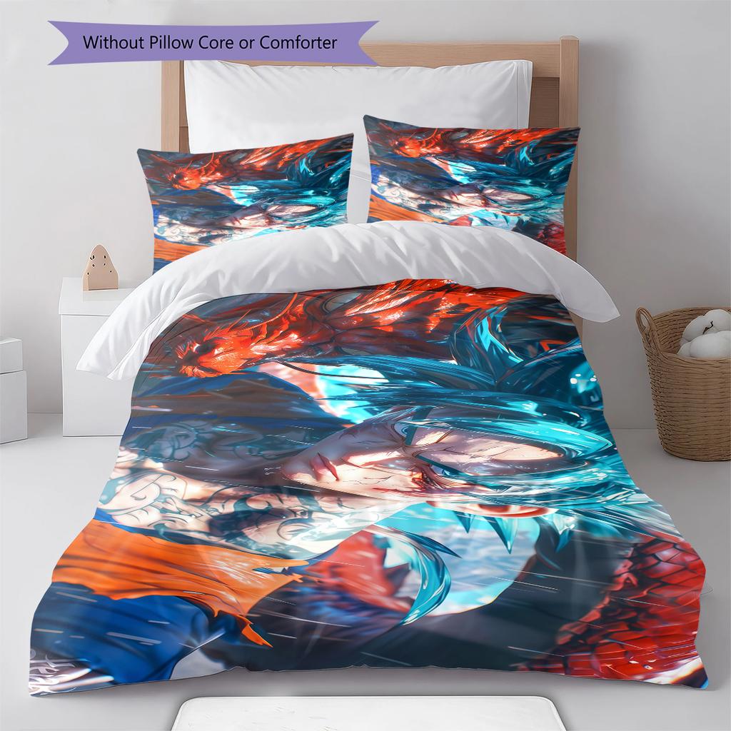 Постельное белье с узором Сон Гоку, Комплект с одеялом, Пододеяльник, Наволочка, Домашний подарок на день рождения (1 пододеяльник + 2 наволочки, без наполнителя)