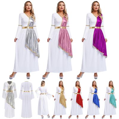 Женский греческий костюм Афродиты-нимфы на Хэллоуин для косплея, блестящий колокольчик с длинным рукавом, макси-халат, платье для церковного хора, молитвенное платье