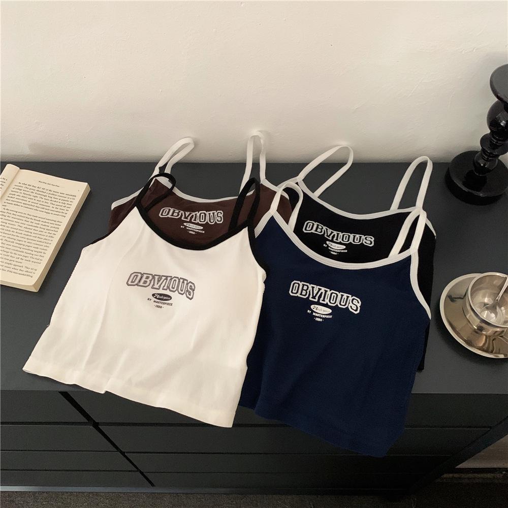 2024 Women's Slim Fit Letter Print Camisole: Sweet & Spicy Style with Chest Pad for Summer
