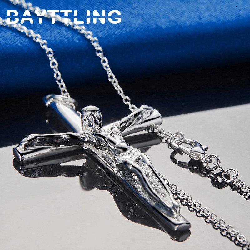 Luxury 925 Sterling Silver 16-30 Inches Fine Cross Necklace For Women Men Charm Wedding Temperament Jewelry Gifts Party