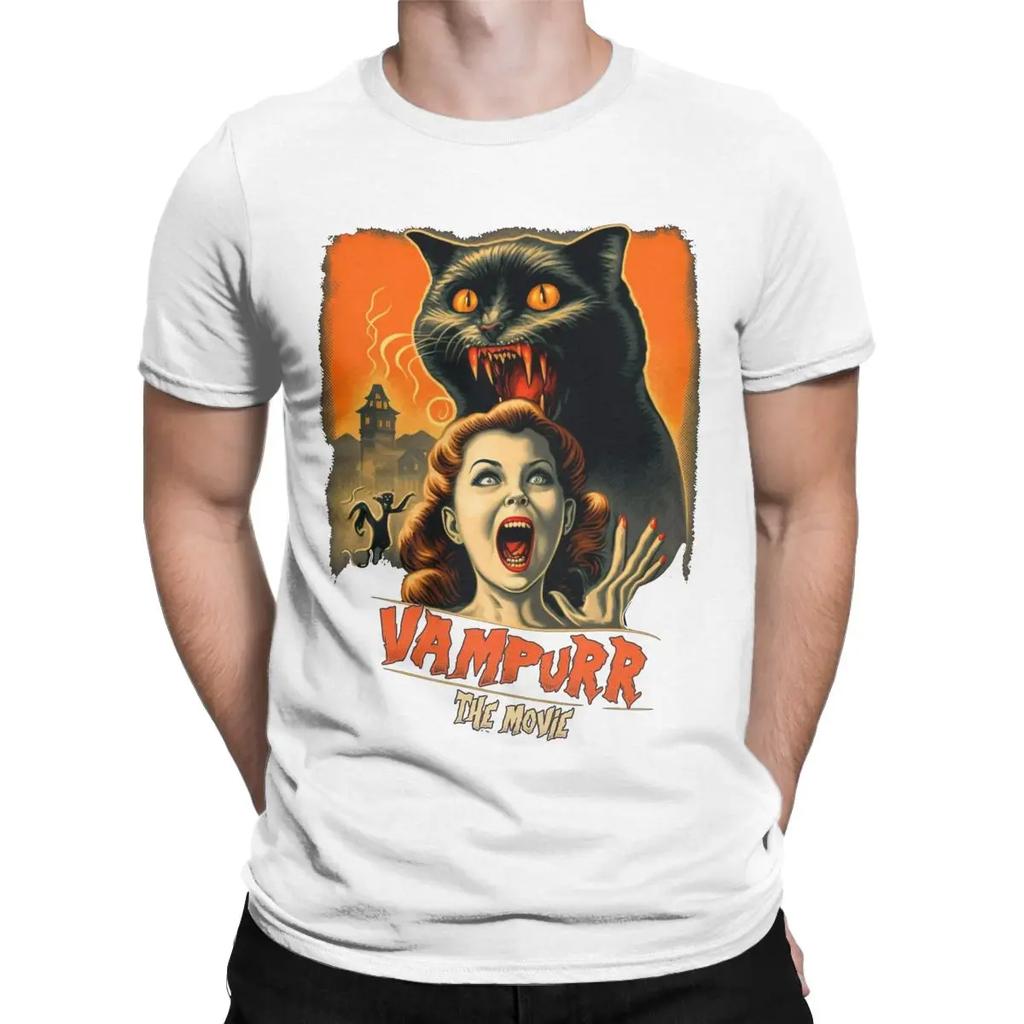 Vampurr Movie Black Cat T Shirts Men Pure Cotton T-Shirts Crew Neck Halloween Vampire Tee Shirt Short Sleeve Clothing Plus Size