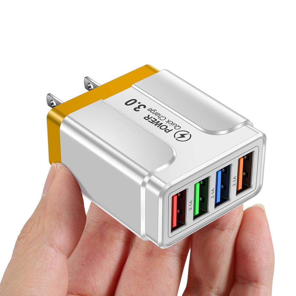 Светящееся 4-портовое USB-зарядное устройство для путешествий со сменными вилками US/EU/UK