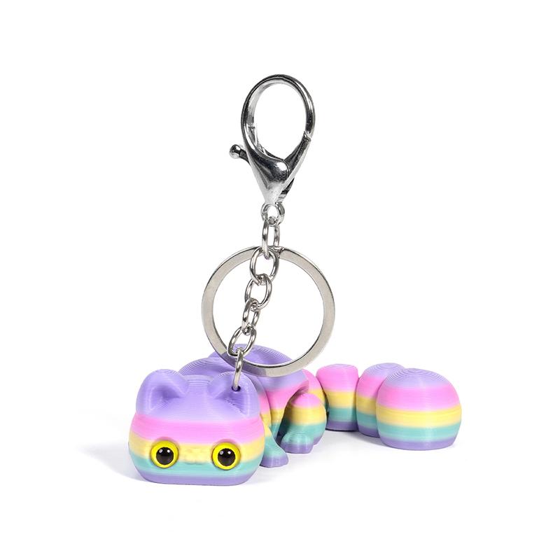 3D Printed Articulated Lucky Cat Keychain Cartoon Multi-Color Movable Key Ring Backpack Decoration Accessories Birthday Gifts