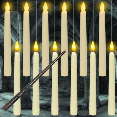 12 шт. плавающих светодиодных свечей с пультом дистанционного управления-палочкой, беспламенные мерцающие огни, сказочные свечи для декора на Хэллоуин, Рождество, свадьбу