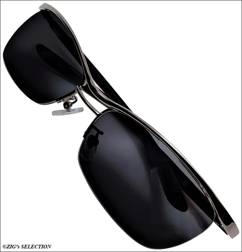 Все Темные УФ Черные Оригинальный Футляр для Солнцезащитных Очков с Тканью [ZIGs] Черный, Черный, Защита, Оправа, Металл, Полуободковая, Двойная переносица, Квадратная, Мужской, (gls03bl)