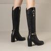 Women's High-heeled Boots Autumn and Winter New Solid-color Thick-heeled Boots Versatile Large-size Roman Medium Boots