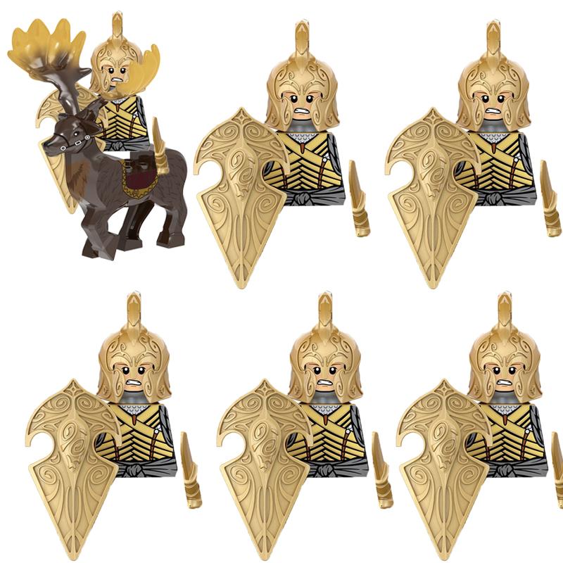 MOC Medieval Military Building Blocks Elven Warrior Orc Rohan Gondor Knight Character Set Animal Army Weapon Bow Crossbow Toy