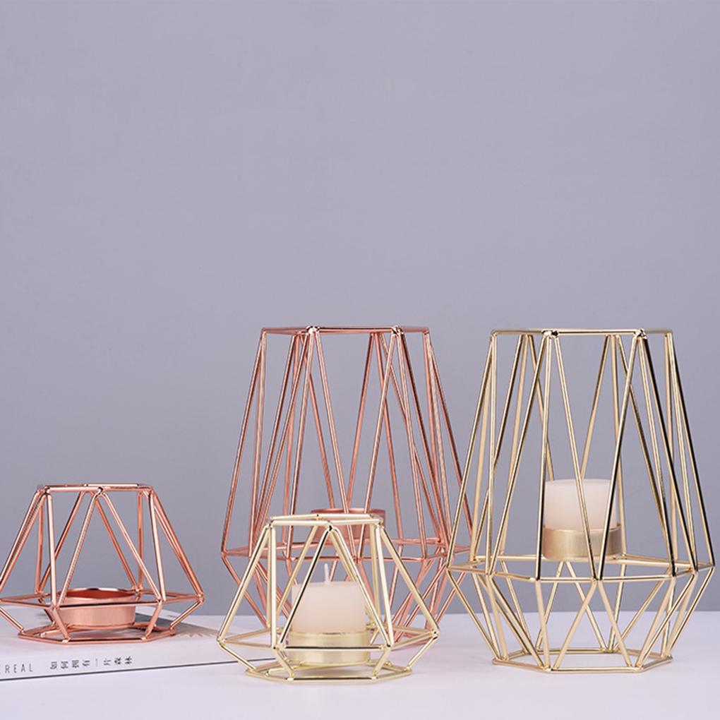 Gold Iron Candleholders Geometric Candlestick Tealight Votive Candle Cup Home Decoration