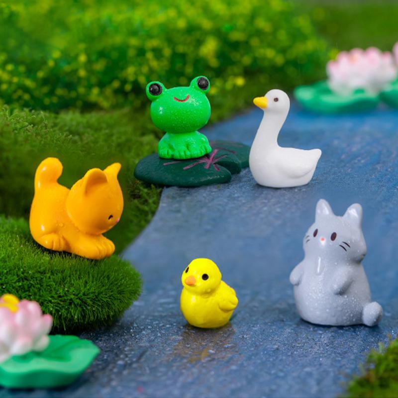 Мультфильм милый кролик лягушка свинья лиса животные фигурка миниатюрный пейзаж настольный орнамент смола ремесло домашний офис украшение