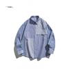 Unisex Oversized Striped Long Sleeve Shirt Vintage Japanese Style Casual Button-Up Top Fall