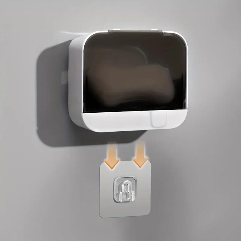 Новая мыльница для ванной с откидной крышкой, настенная мыльница без отверстия и слива, мыльница для ванной комнаты