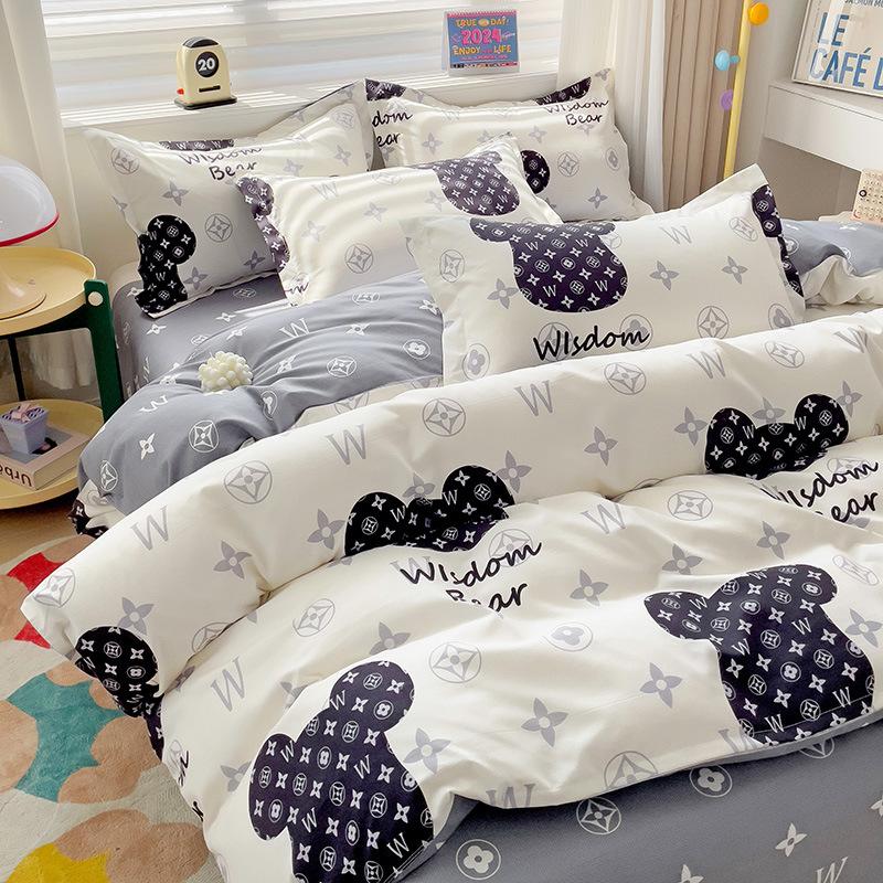 Утолщенный потертый комплект из четырех предметов, осенне-зимний комплект из хлопка из 4 предметов, простыня, пододеяльник, комплект наволочек, постельное белье.