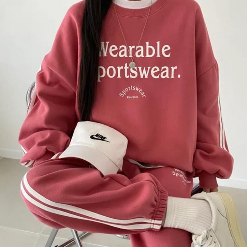 Navava Women Lettering Long Sleeve Sweatshirt Two Piece Set Nt2213