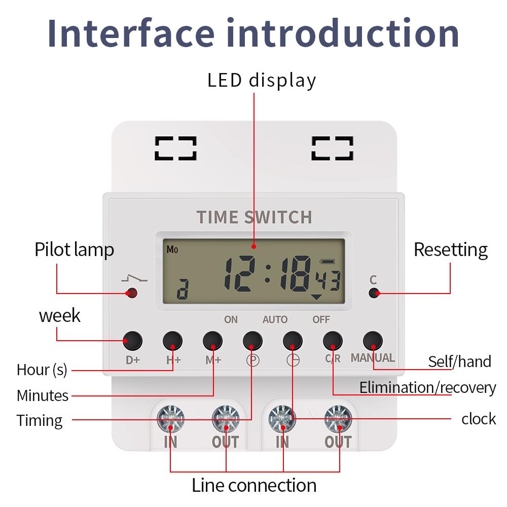 60A 80A 100A 220V Digital Electronic Timer Switch Hour Weekly Programmable Timing Control Time Controller Din Rail Relay3