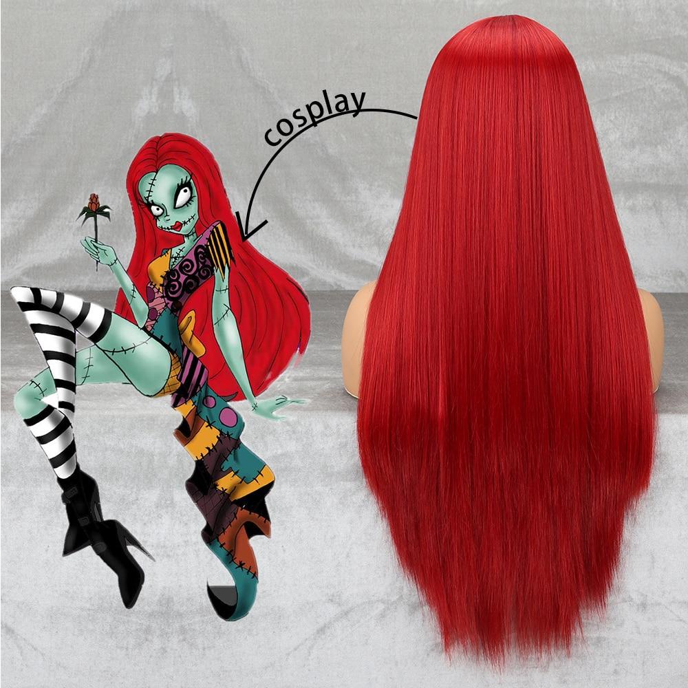 Длинный красный парик, прямой средней части, парик для косплея для девочек, Салли красный, нарядный парик для вечеринки, парик для Хэллоуина, рождественский парик