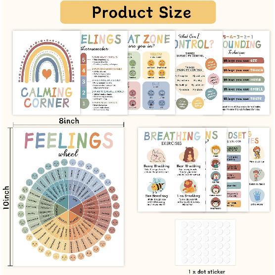 10 Calming Corner Posters for Classroom Decorations, Boho Feeling Charts Poster, Calm Down Corner Mental Health Poster for Toddlers, Kids Educational