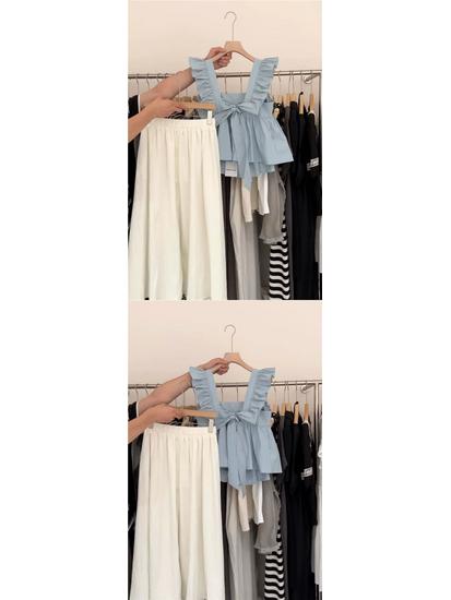 First Love Women's Square Neck Flutter Sleeve Babydoll Top with Bow Lace-up Detail