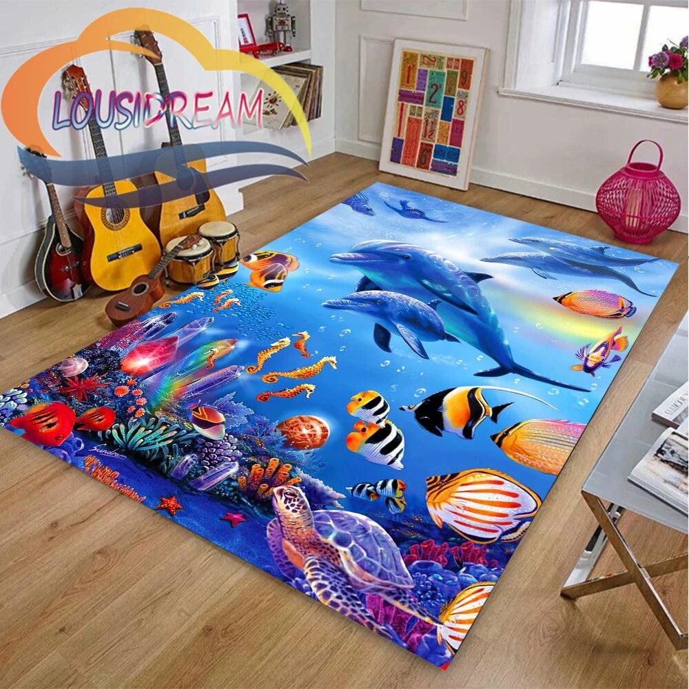 Ковер из мира морских животных Delphinidae, океанические дельфины, гостиная, спальня, большая площадь, мягкий 3D модный декоративный коврик