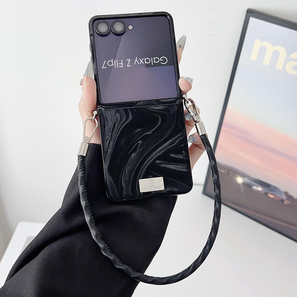 Модный простой кожаный чехол для телефона с узором «водная рябь» для Motorola Razr 50 60 70 Ultra 60Pro, с ремешком-шнурком, защита задней крышки