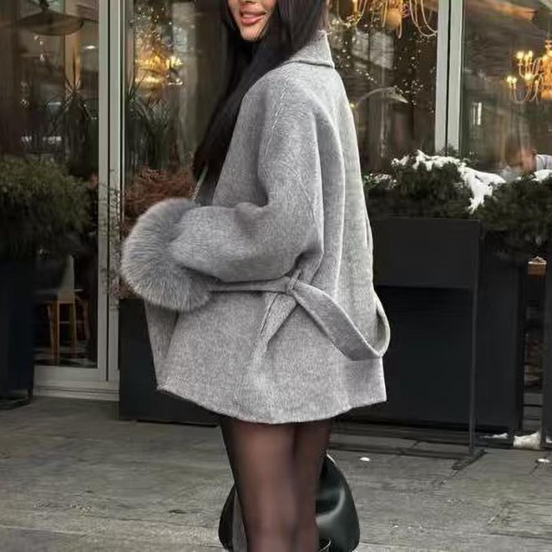 Woolen Short Coat Loose Lapel Long Sleeve Jacket Autumn Winter Chic Cardigan