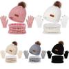 Thickened Beanie Hat with Pom Knit Neck Warmer Korean Women's Beanies Scarf Gloves Set