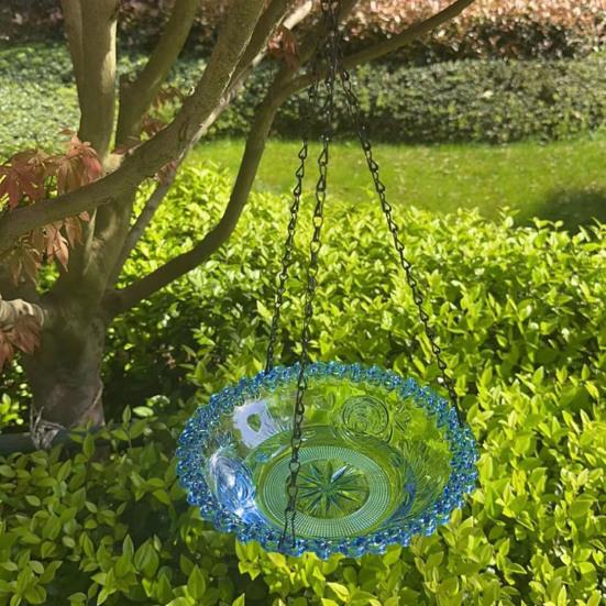 Heavy-Duty Outdoor Bird Bath Water Feeder with Rust-Proof Black Chains Hanging Bird Bath Hummingbird Feeder