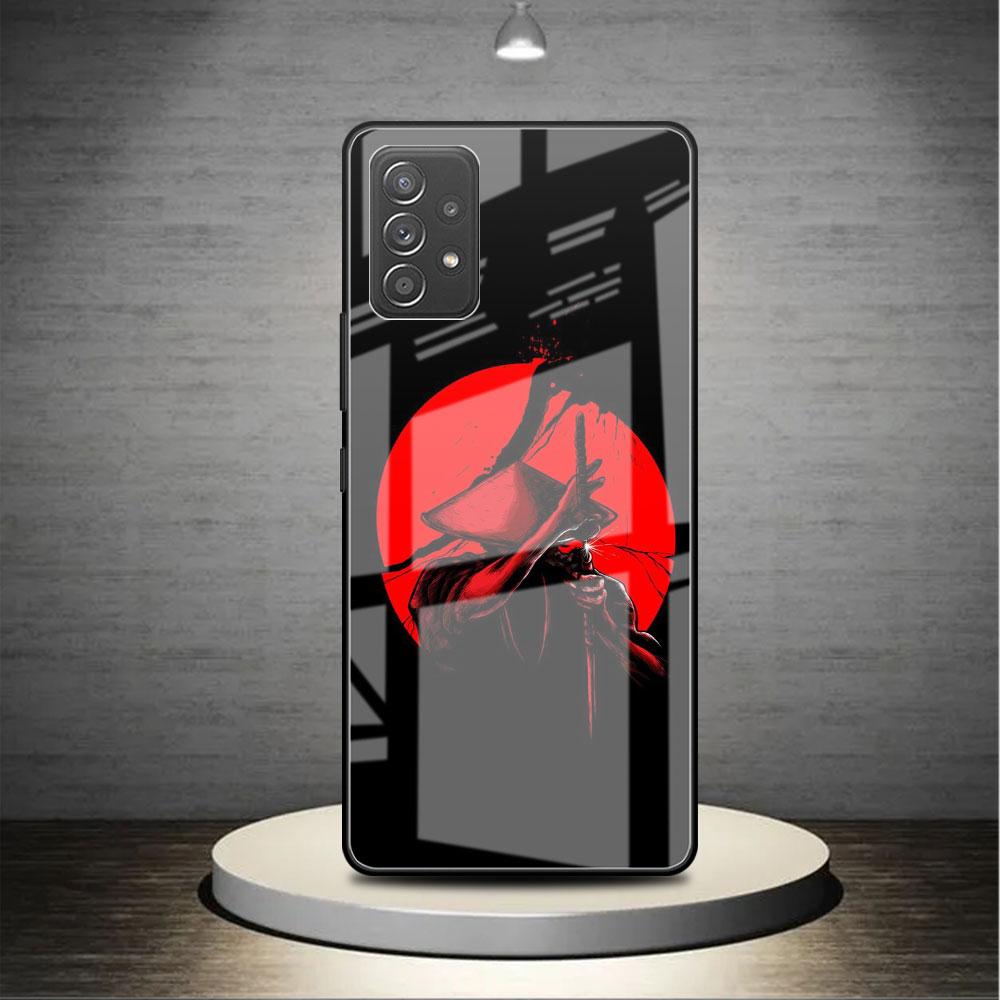 Стеклянный чехол для Samsung Galaxy A52 A71 A50 A51 A70 A21s A31 A72 A10 A12 A30 A22 5G, чехол для телефона с пейзажными чернилами, японское искусство самурая