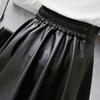 Women Faux Leather Skirt High Waist Elastic Waist Solid Color Soft Pleated Skirt Breathable Smooth Above Knee Length Club Nightclub Short Mini Skirt