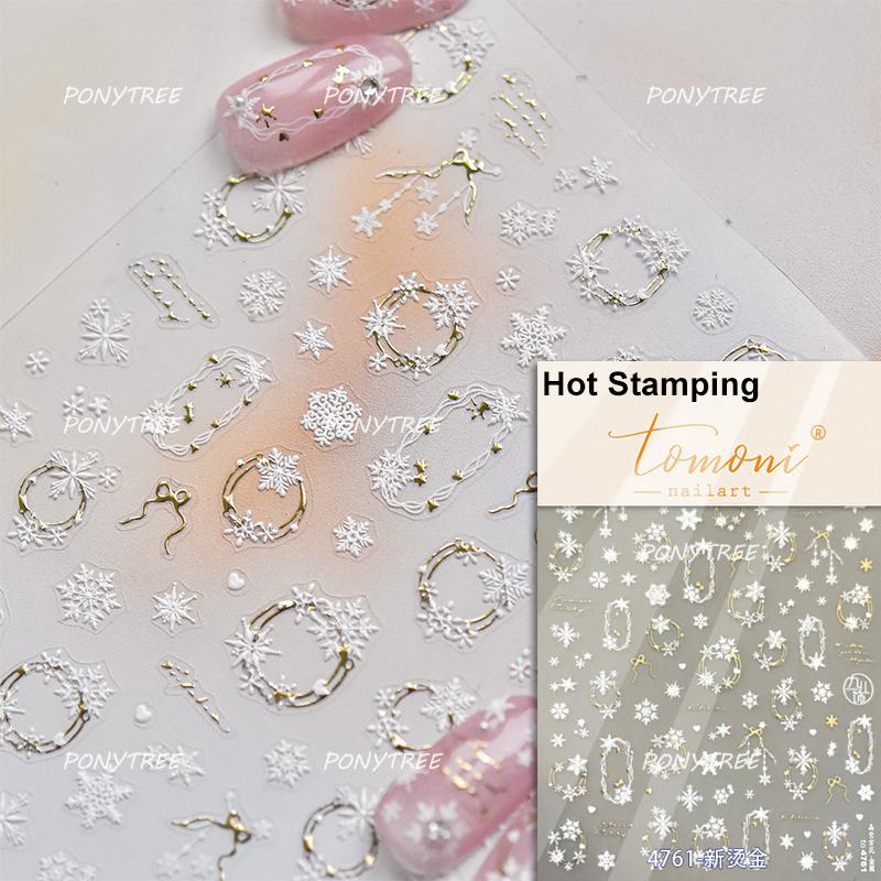 Silver White Snowflake Rhinestone Star Love Lace Winter Chic Snow Shiny Chic Delicate 5D Nail Art Stickers Manicure Decals