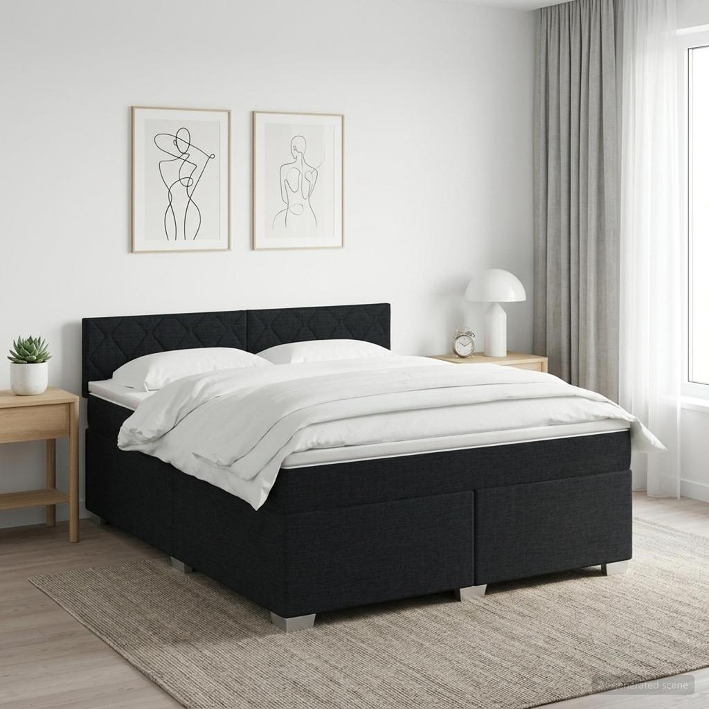 Box Spring Bed with Mattress Black 140 x 190 cm Fabric