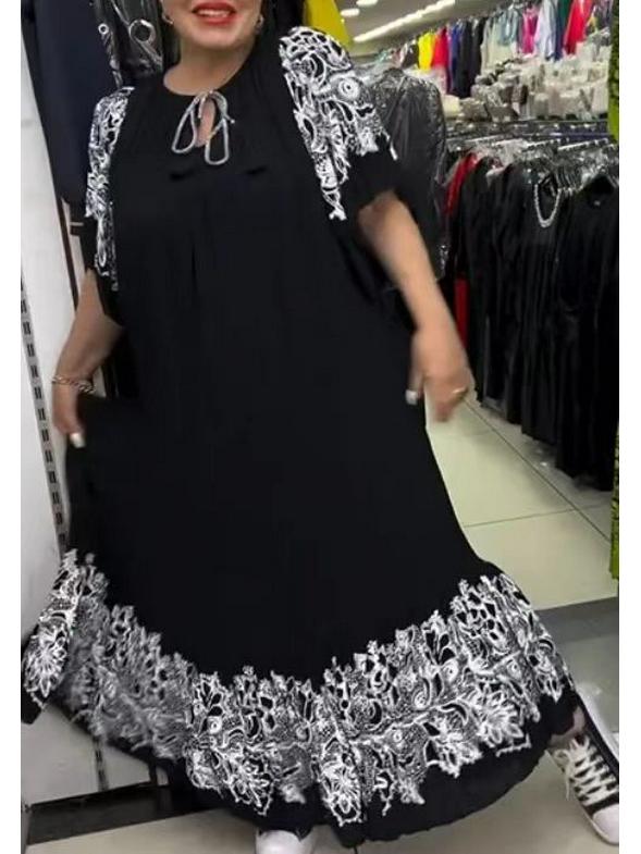 Летнее свободное платье с принтом 2025