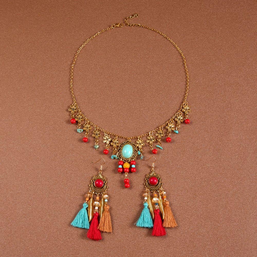 Этнический Стиль Этнический Стиль Цепочка на Лоб Серьга Бусины Кисточки Повязки на Голову Фестивальные Головные Украшения