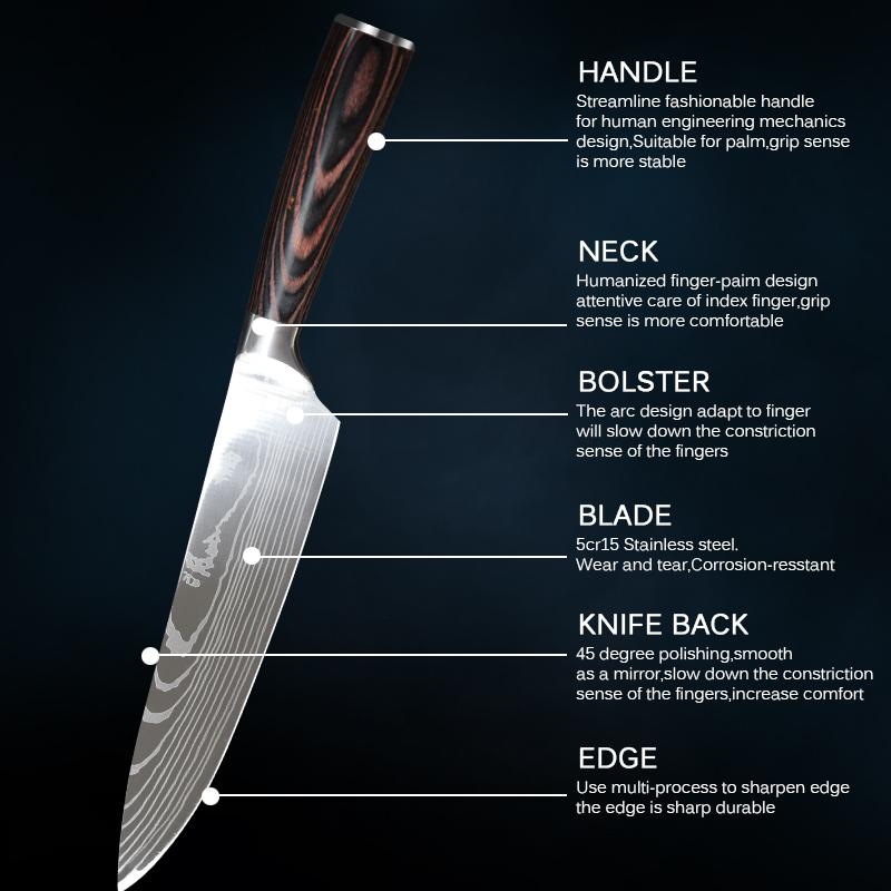 Damascus Steel Pattern Chef Knife Japanese Santoku Knives Butcher Cutting Meat Double-sided Magnetic Knife Block