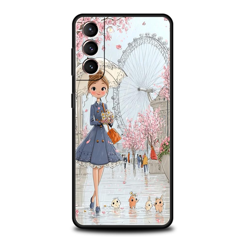Чехол для телефона Cover для Samsung Galaxy S25 Edge S24 S23 S22 S20 S21 FE Ultra S10 S10E Plus 5G Мягкий ТПУ Capas Мультяшная Девушка Funda Сумка
