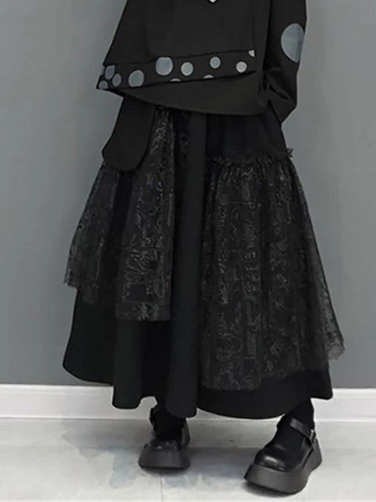 Xitao Сетчатая лоскутная нерегулярная юбка Женская модная черная повседневная юбка GWJ1711