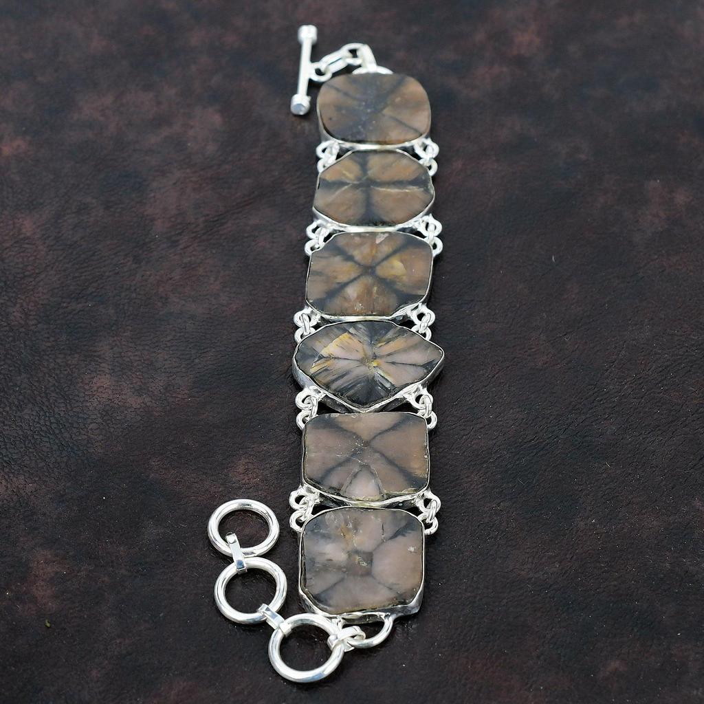 Браслет из хиастолита, браслет из стерлингового серебра 925 пробы, браслет из драгоценных камней высшего качества, регулируемый браслет-цепочка, ювелирный браслет ручной работы для подарка