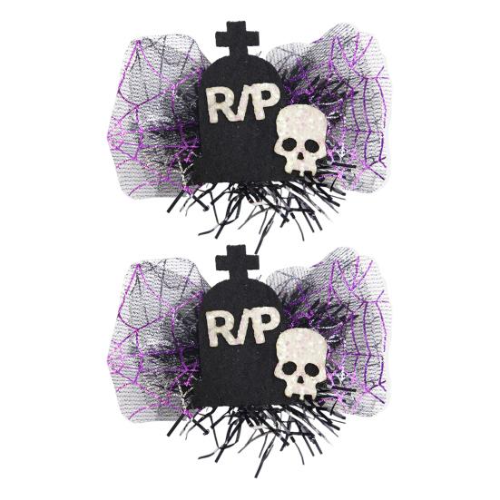 Yousheng 1 Pair Halloween Dog Barrettes Witch Hat Pet Hair Clip Felt Skull Gauze Cobweb Hair Accessories for Puppy Cats Festive Dress-up