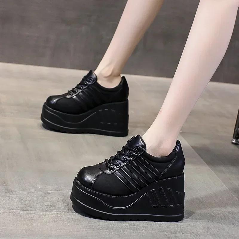 Fashion Autumn Women's Chunky Sneakers New Lace Up Increase Height Platformn Shoes for Women Punk Gothic Women's Wedges Casual Shoes
