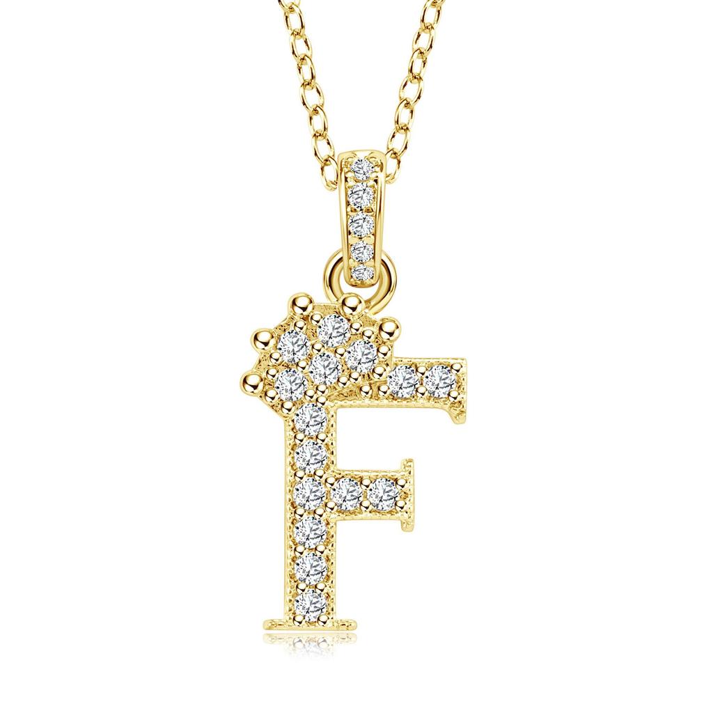 Gold-Plated Zircon Crown Letter Pendant Necklace - Women's Versatile Choker
