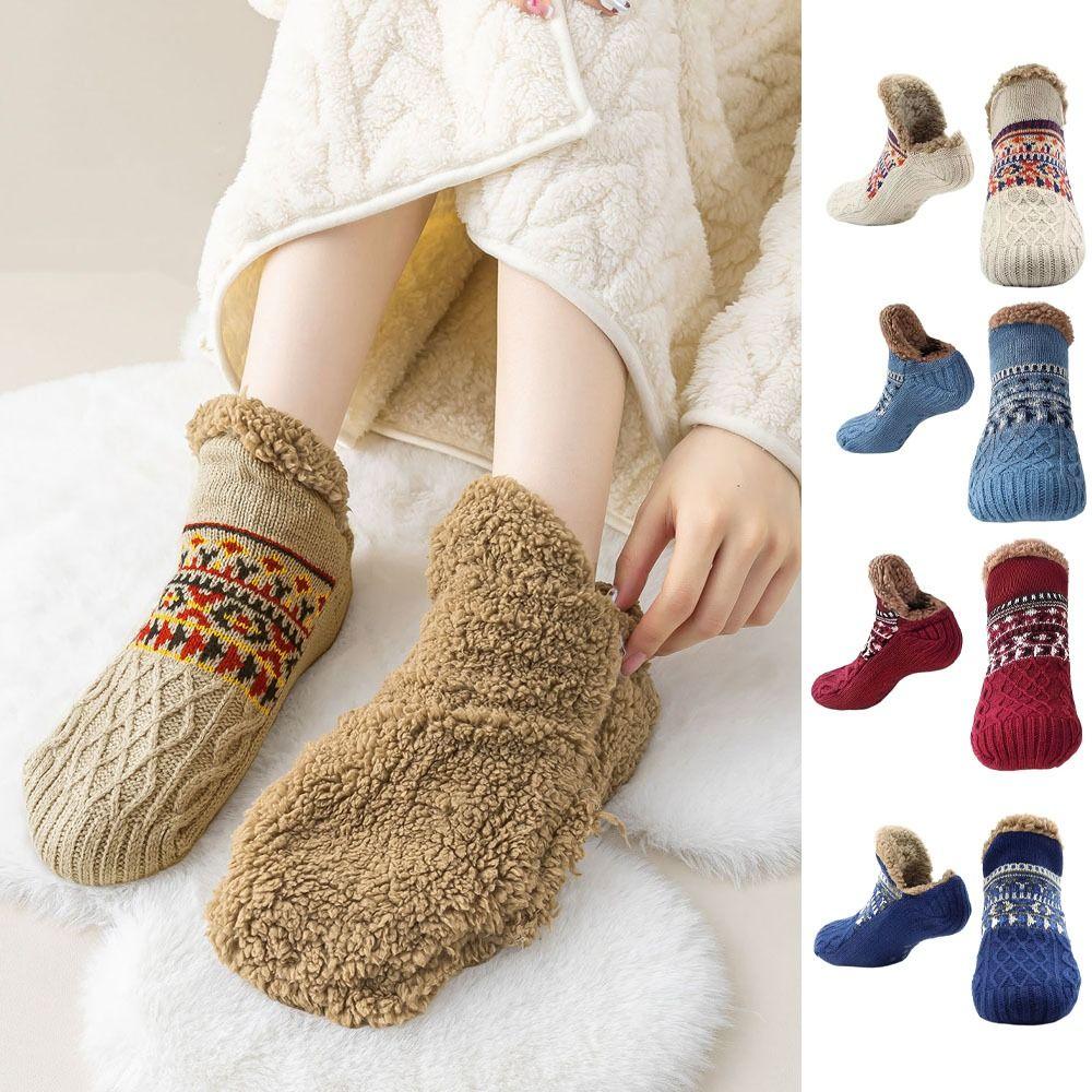 Stripe Winter Floor Shoes Plush Coral Fleece Socks Soft Unisex Sleeping Socks Winter