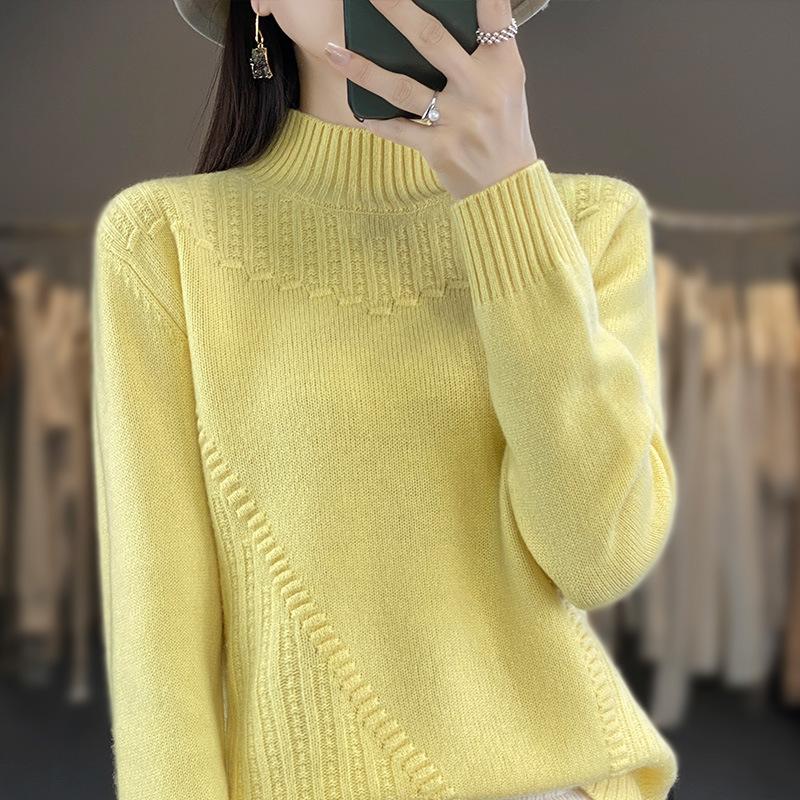 IHUASU Half High Neck Thickened Jumper Women's Fashion Versatile Loose Knitted Bottoming Shirt Autumn and Winter Tops
