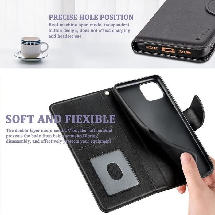 Coque Pour iPhone 13 Pro (6.1'') Effet Cuir Noir + Verres Trempés Vitre Protection d'écran