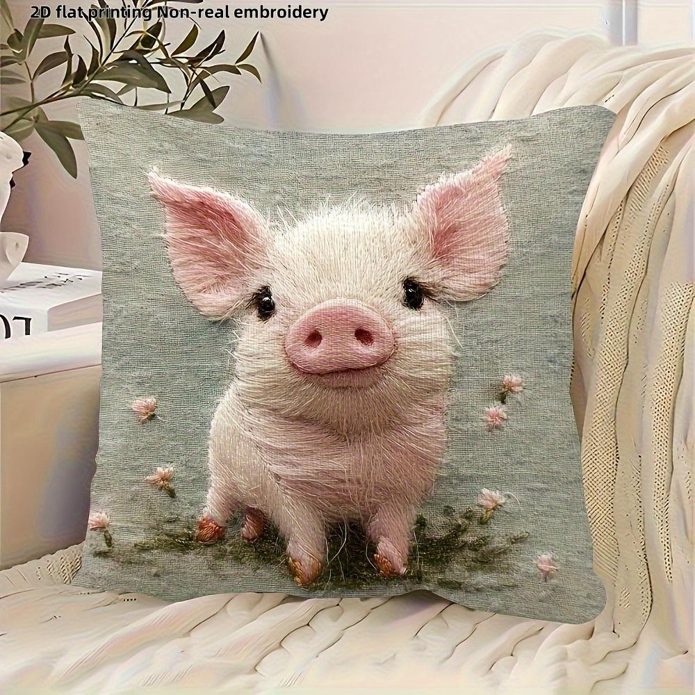 2D Embroidered Cute Piglet Pillow Cover Adorable Baby Pig Print Soft Cushion Case For Sofa Couch Farm Animal Lover Home Decor