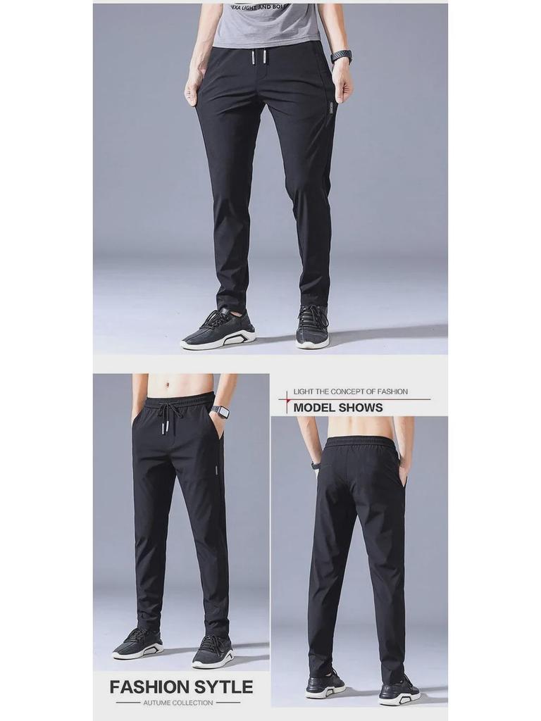 Men’s Summer Ice Silk Loose Sports Pants – Elastic, Breathable, and Lightweight Casual Trousers